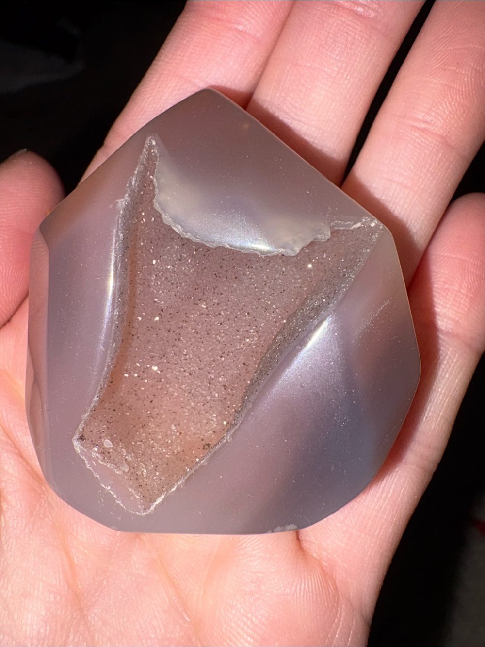 Polished Druzy Agate Display Stone - Taupe and Cream Tones